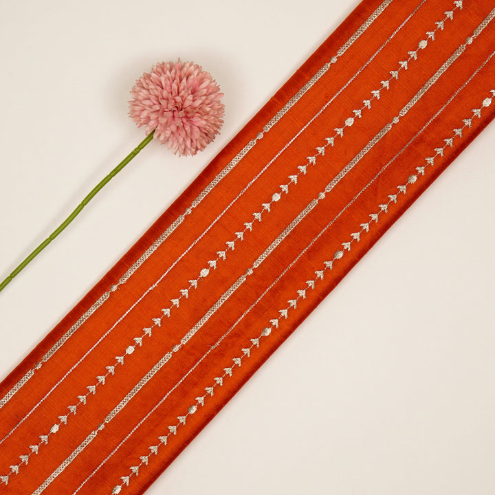 Rust Raw Silk Zavaya Jaal Embroidered Fabric