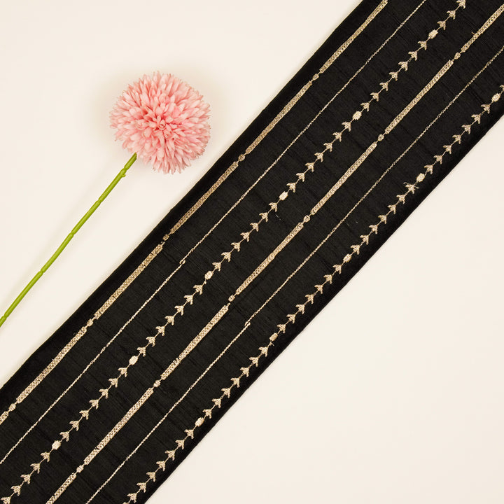 Zavaya Jaal on Black Raw Silk Embroidered Fabric