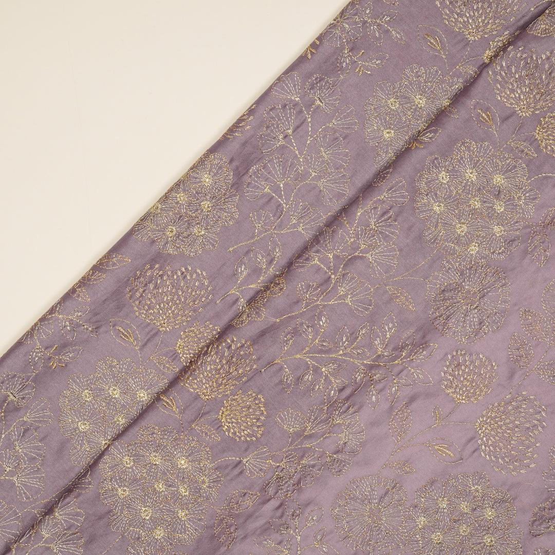 Ranya Jaal on Deep Mauve Silk Chanderi Embroidered Fabric