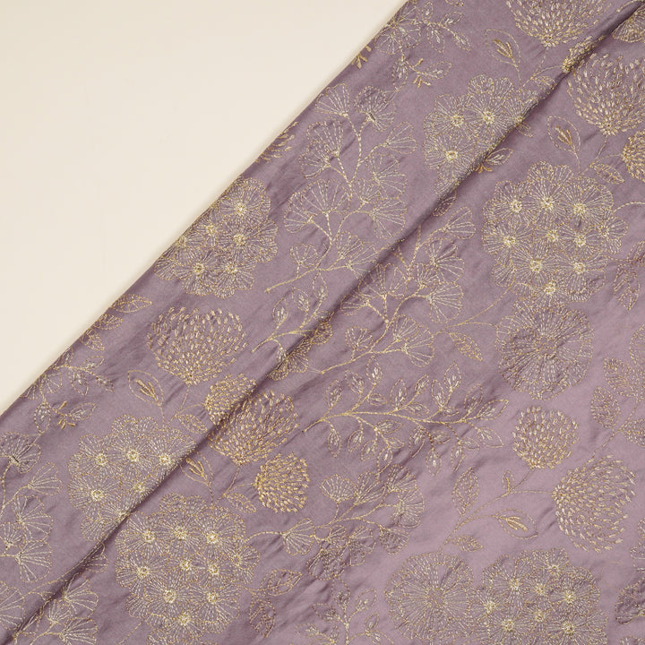 Ranya Jaal on Deep Mauve Silk Chanderi Embroidered Fabric