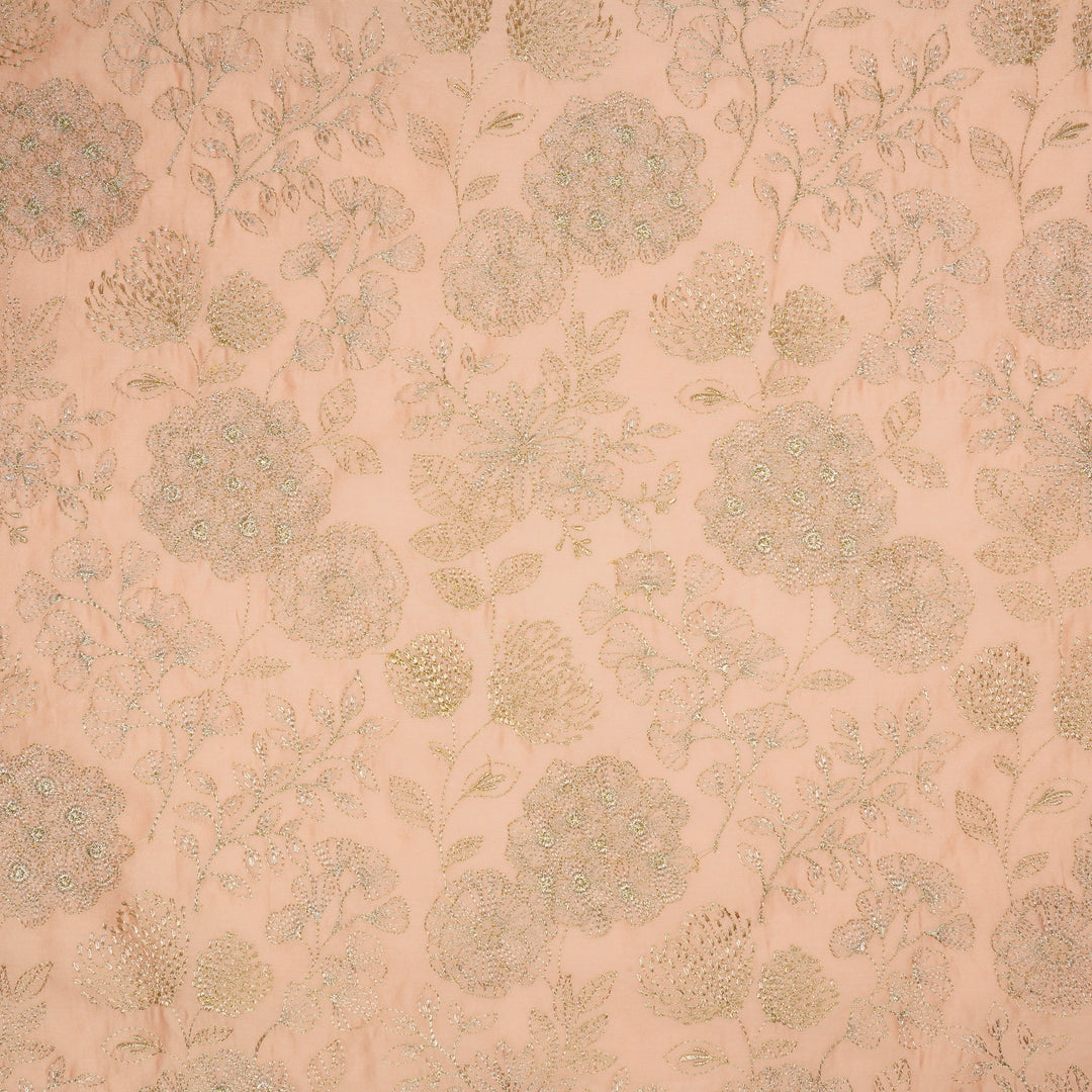 Ranya Jaal on Peach Silk Chanderi Embroidered Fabric