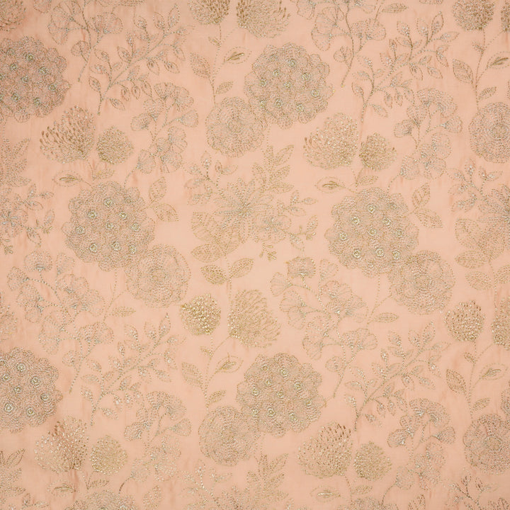 Ranya Jaal on Peach Silk Chanderi Embroidered Fabric