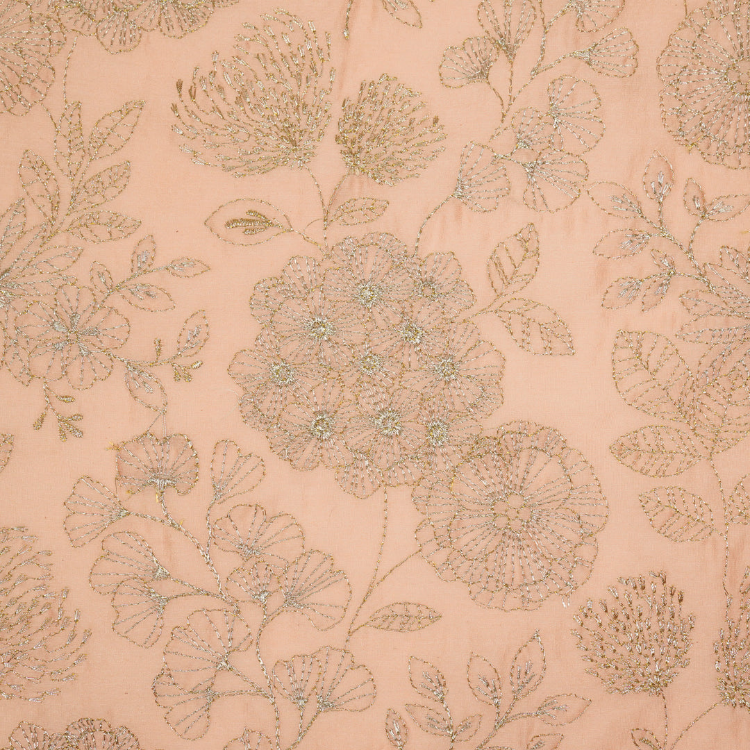 Ranya Jaal on Peach Silk Chanderi Embroidered Fabric