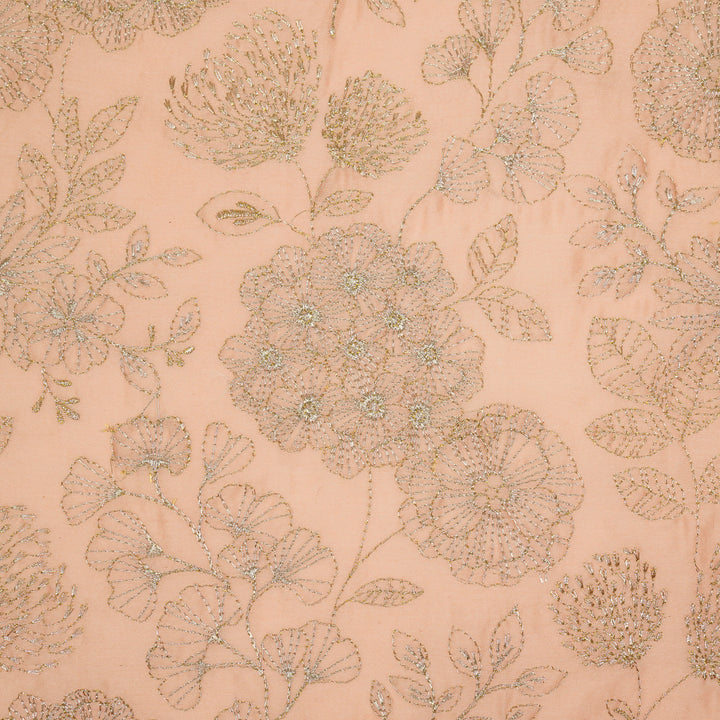 Ranya Jaal on Peach Silk Chanderi Embroidered Fabric