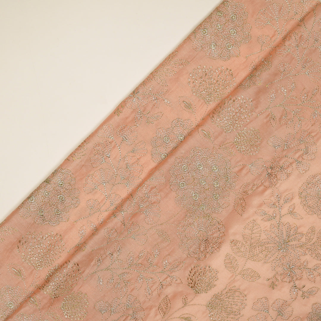 Ranya Jaal on Peach Silk Chanderi Embroidered Fabric