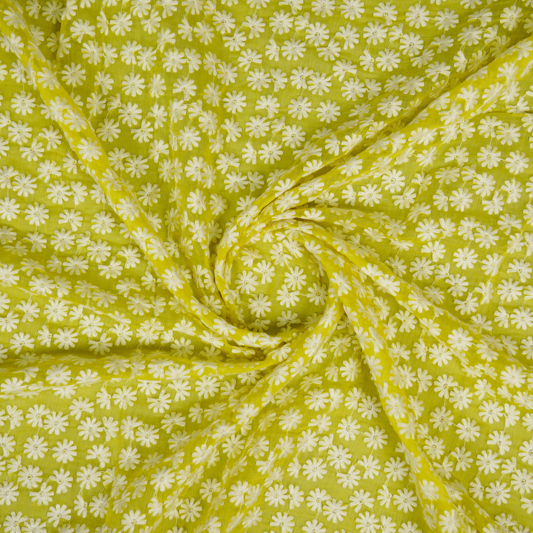 Ruhin Buti on Lemon Cotton Silk Embroidered Fabric