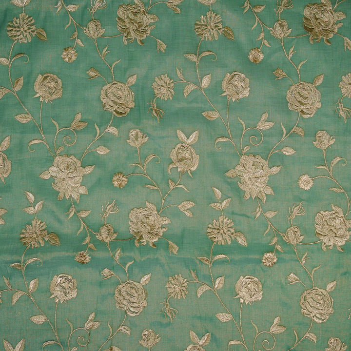 Surkh Jaal on Aqua Tissue Embroidered Fabric