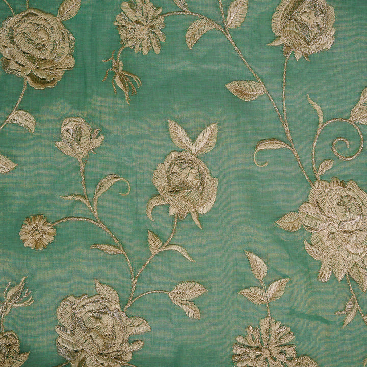 Surkh Jaal on Aqua Tissue Embroidered Fabric