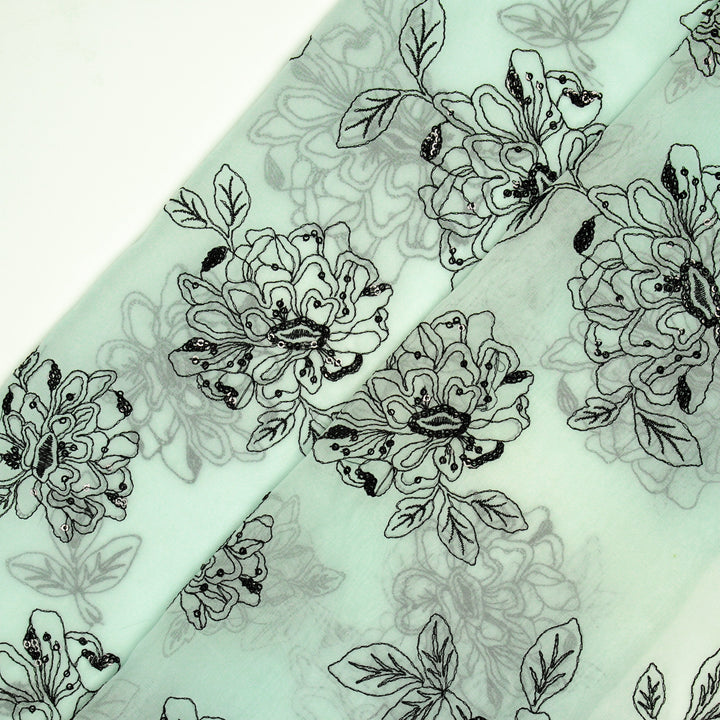 Eshaal Floral Buta On Light Aqua Semi Organza