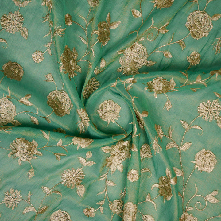Surkh Jaal on Aqua Tissue Embroidered Fabric