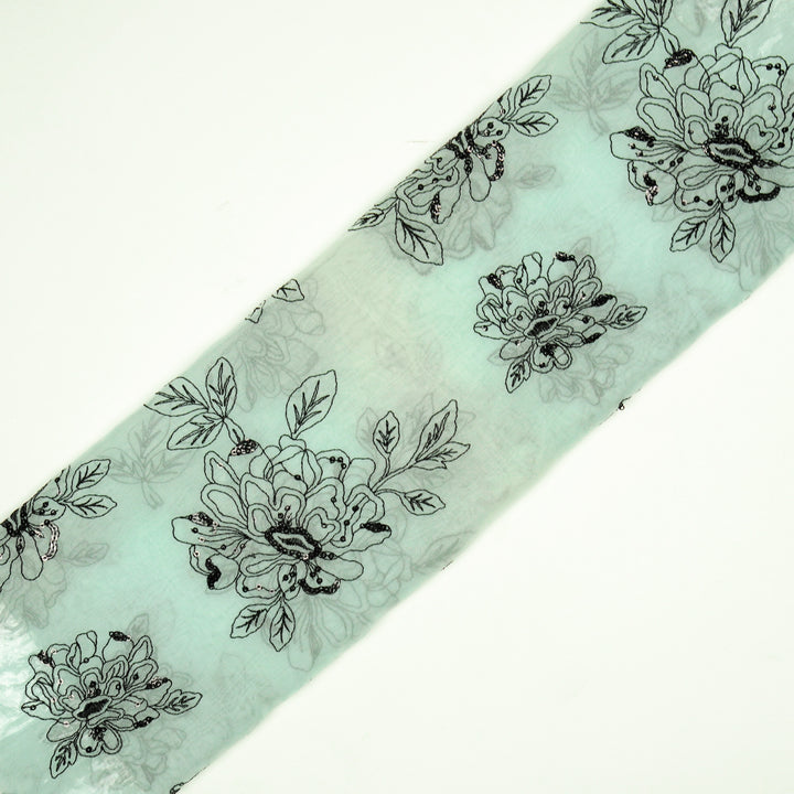 Eshaal Floral Buta On Light Aqua Semi Organza