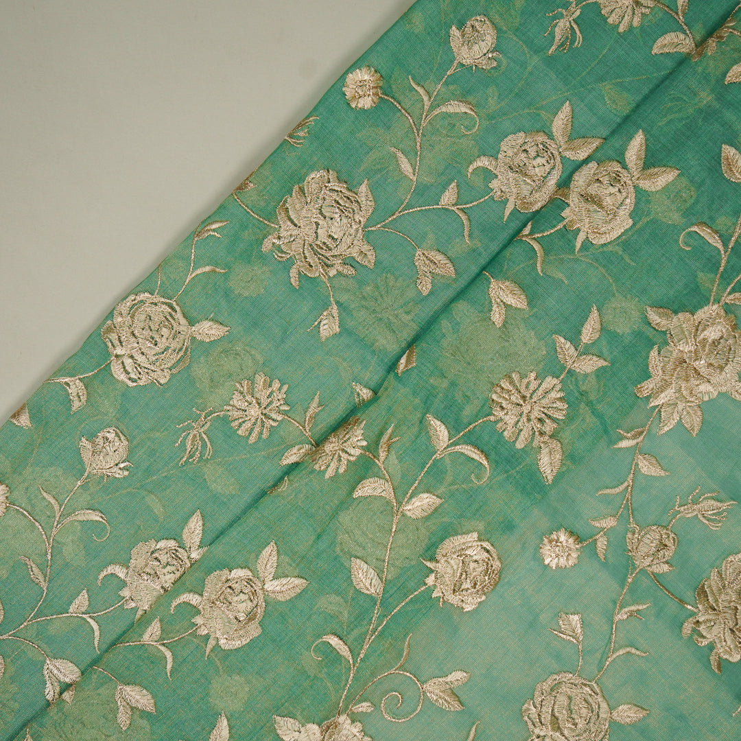 Surkh Jaal on Aqua Tissue Embroidered Fabric
