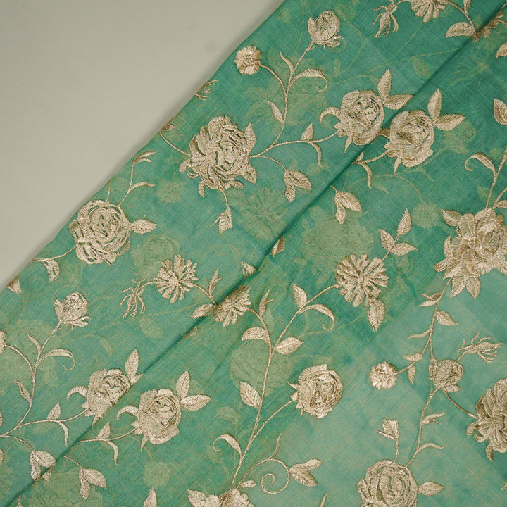 Surkh Jaal on Aqua Tissue Embroidered Fabric