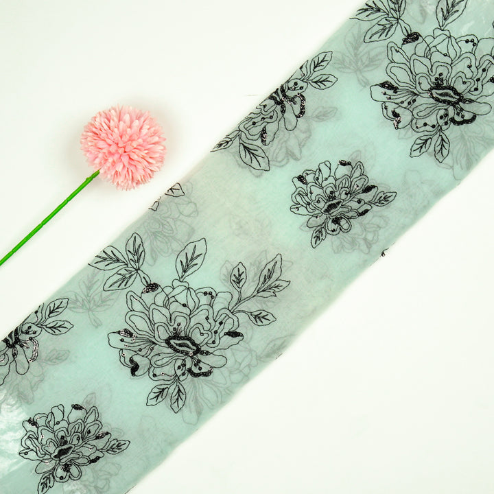 Eshaal Floral Buta On Light Aqua Semi Organza