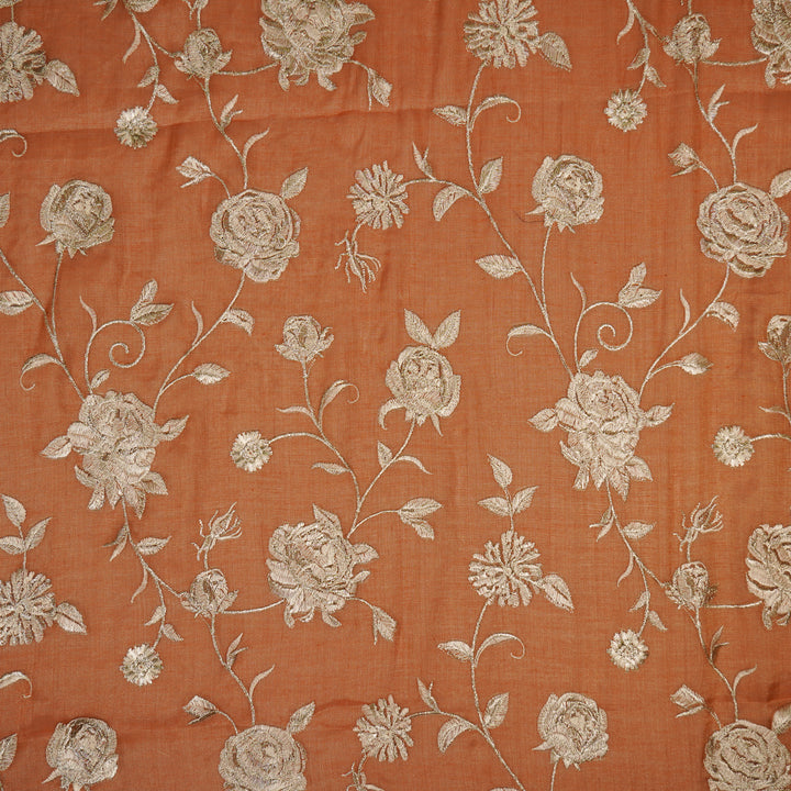 Surkh Jaal on Rust Tissue Embroidered Fabric