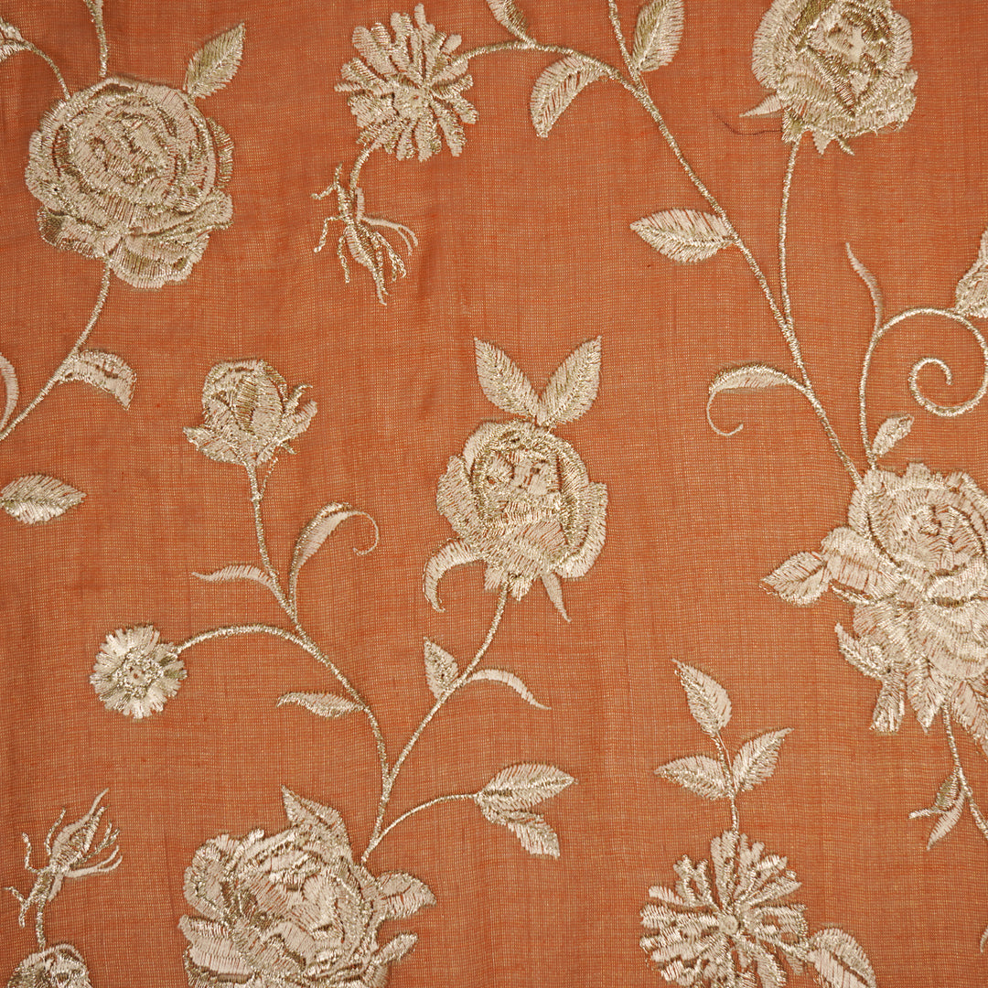 Surkh Jaal on Rust Tissue Embroidered Fabric