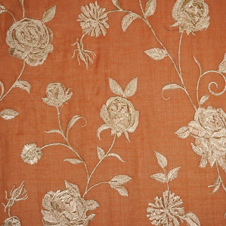 Surkh Jaal on Rust Tissue Embroidered Fabric
