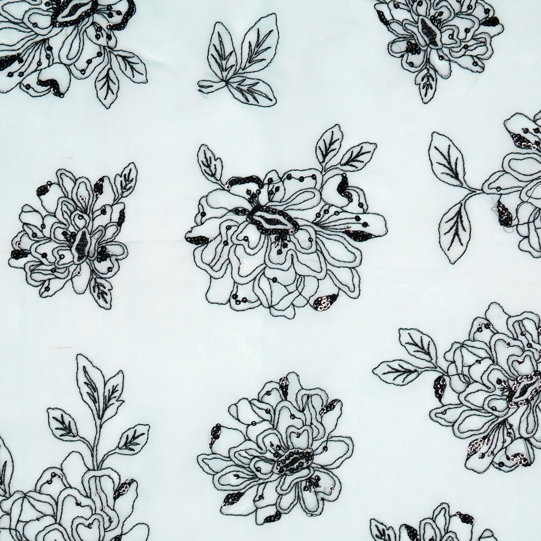 Eshaal Floral Buta On Sky Blue Semi Organza