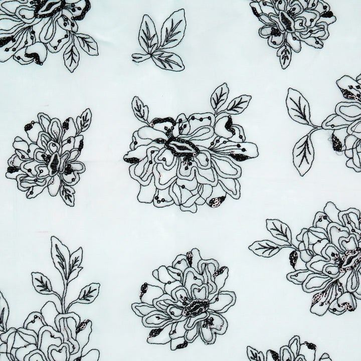 Eshaal Floral Buta On Sky Blue Semi Organza