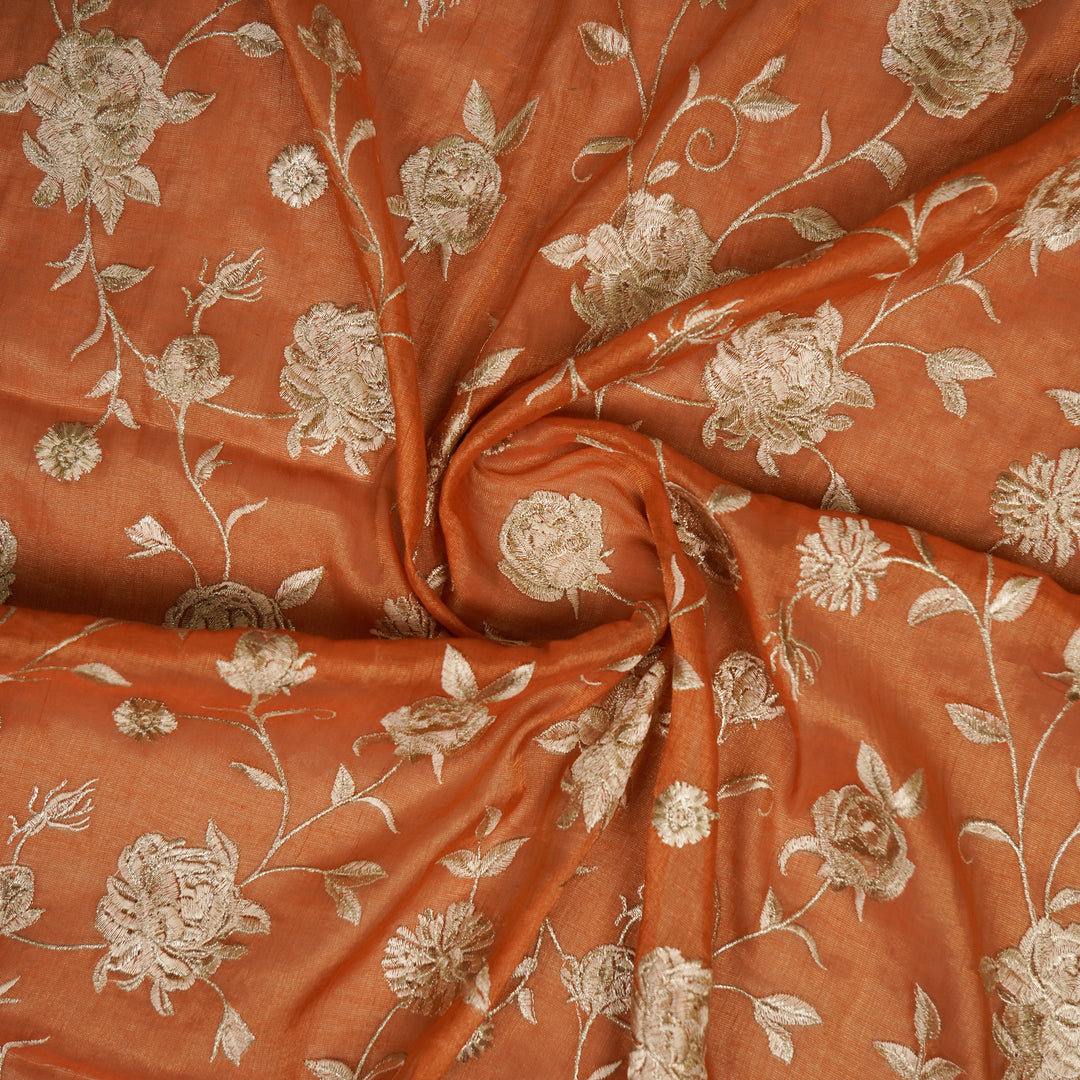 Surkh Jaal on Rust Tissue Embroidered Fabric
