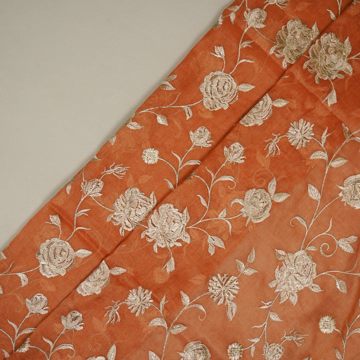 Surkh Jaal on Rust Tissue Embroidered Fabric