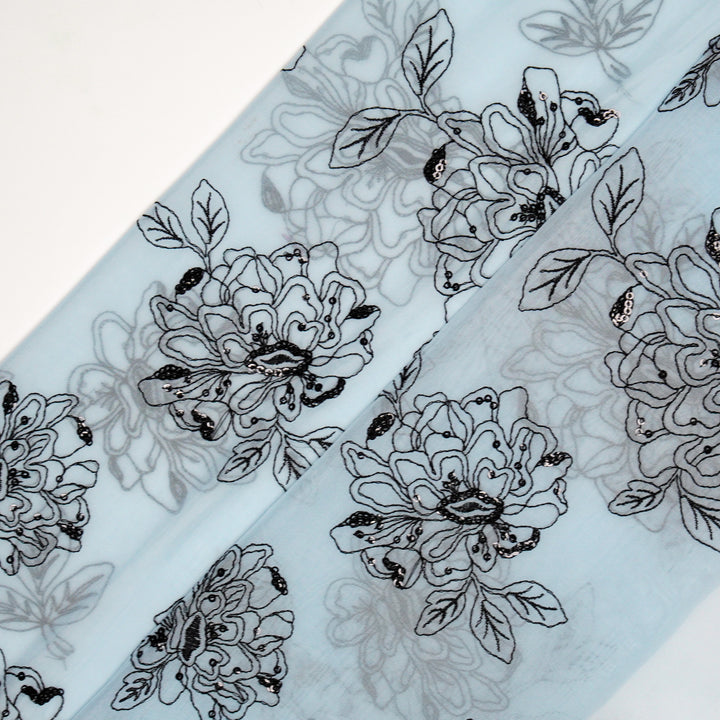 Eshaal Floral Buta On Sky Blue Semi Organza