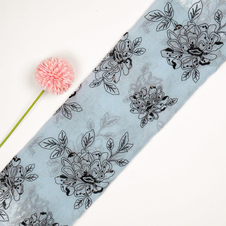 Eshaal Floral Buta On Sky Blue Semi Organza