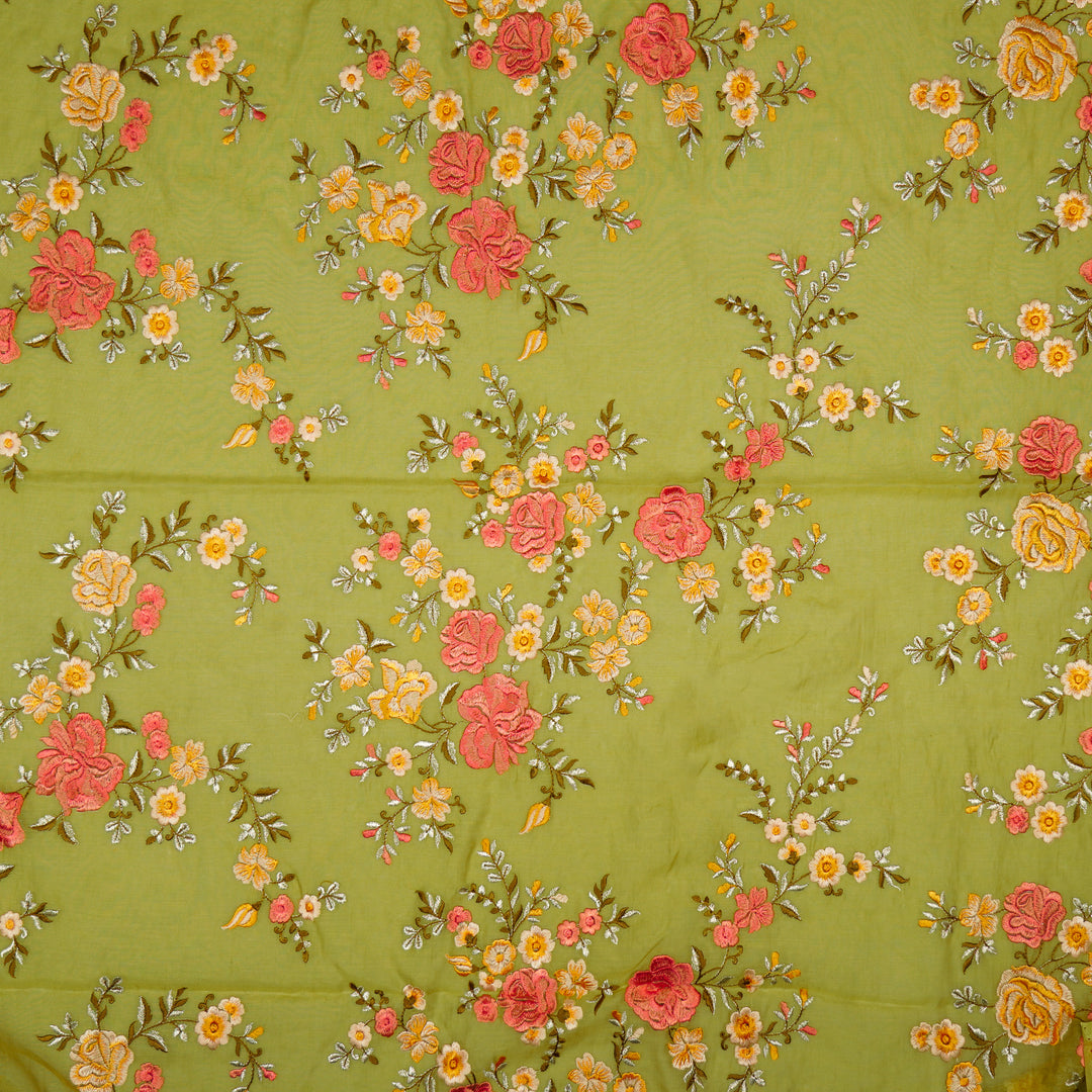 Naazgul Jaal on Olive Green Cotton Silk Embroidered Fabric