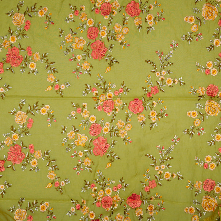 Naazgul Jaal on Olive Green Cotton Silk Embroidered Fabric