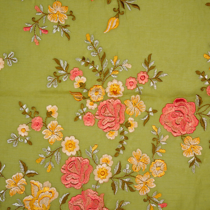 Naazgul Jaal on Olive Green Cotton Silk Embroidered Fabric
