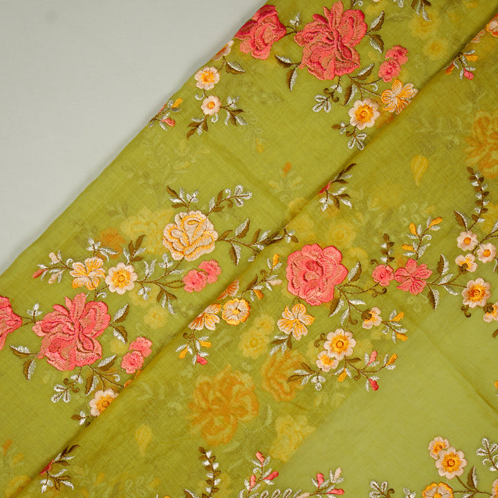 Naazgul Jaal on Olive Green Cotton Silk Embroidered Fabric
