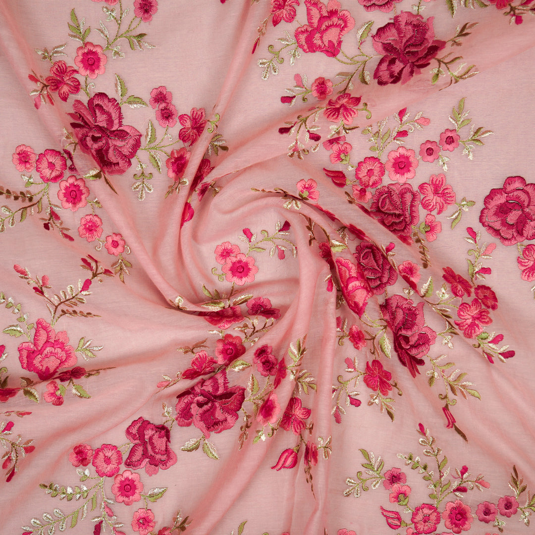 Naazgul Jaal on Light Pink Cotton Silk Embroidered Fabric