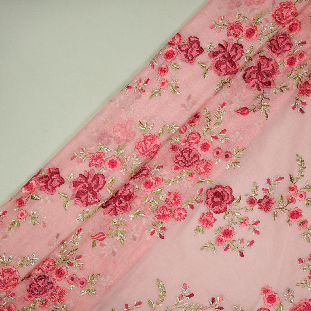 Naazgul Jaal on Light Pink Cotton Silk Embroidered Fabric