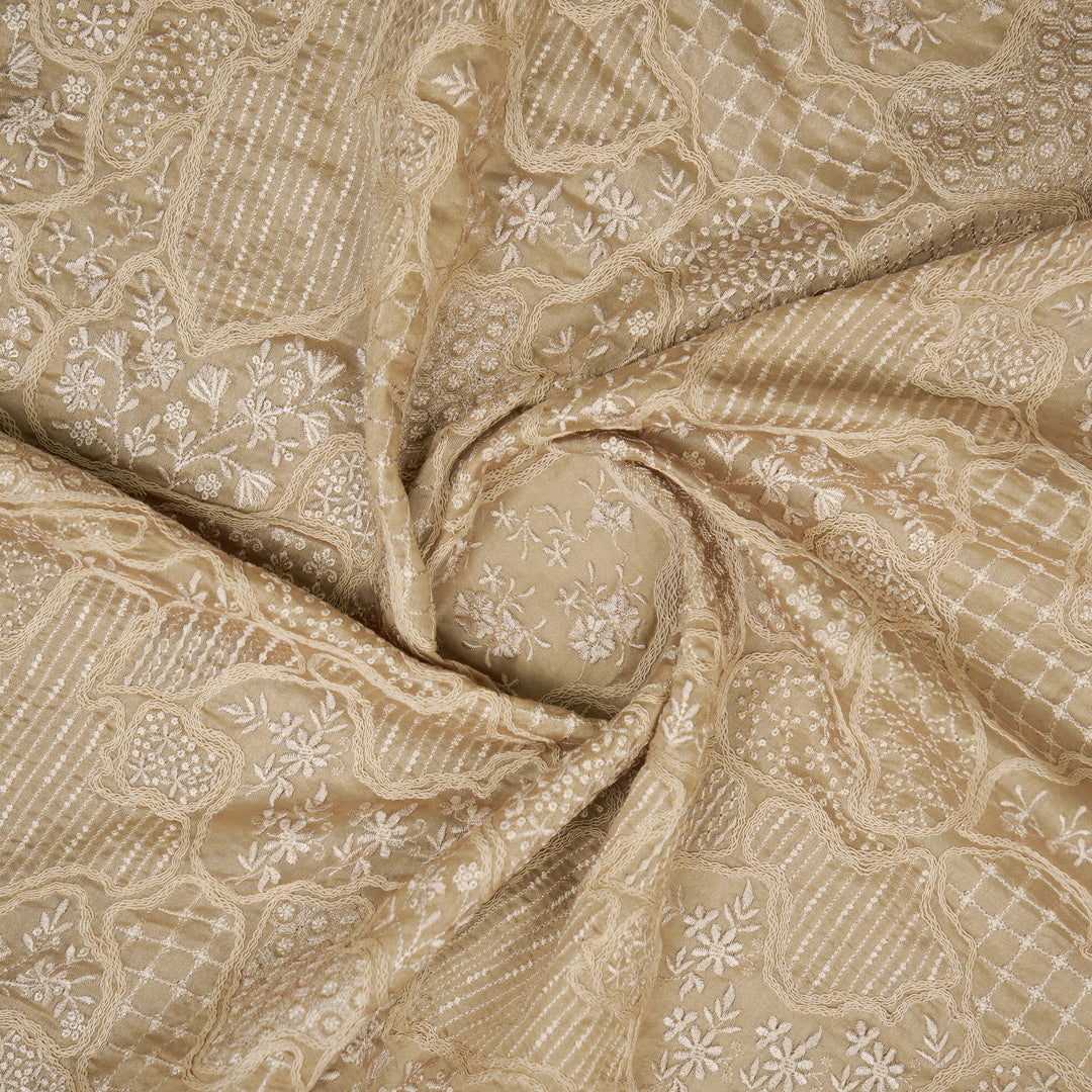 Nayab jaal on Blush Silk Chanderi Embroidered Fabric