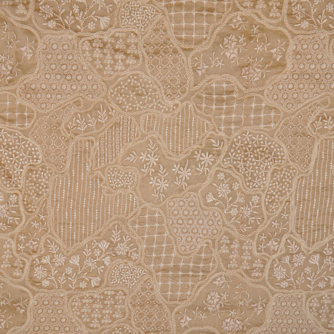Nayab jaal on Almond Silk Chanderi Embroidered Fabric
