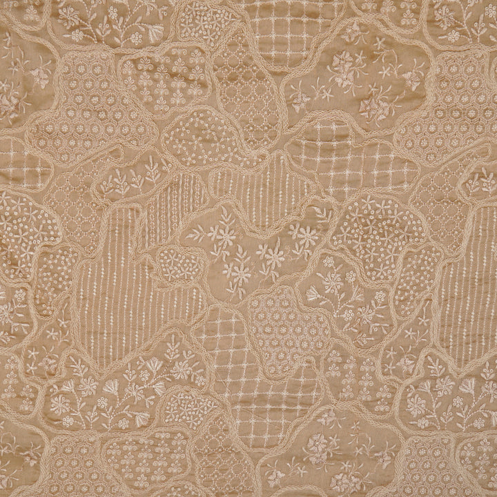 Nayab jaal on Almond Silk Chanderi Embroidered Fabric