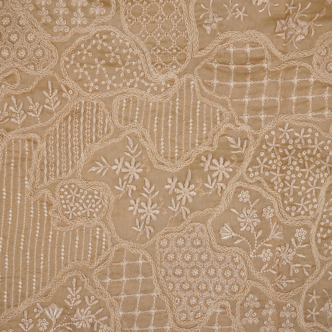 Nayab jaal on Almond Silk Chanderi Embroidered Fabric