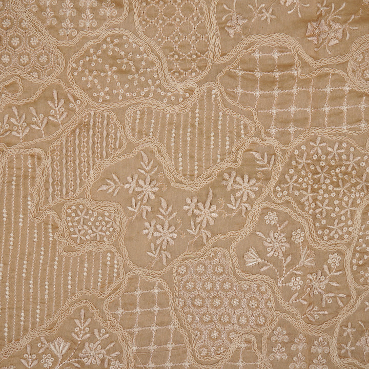 Nayab jaal on Almond Silk Chanderi Embroidered Fabric