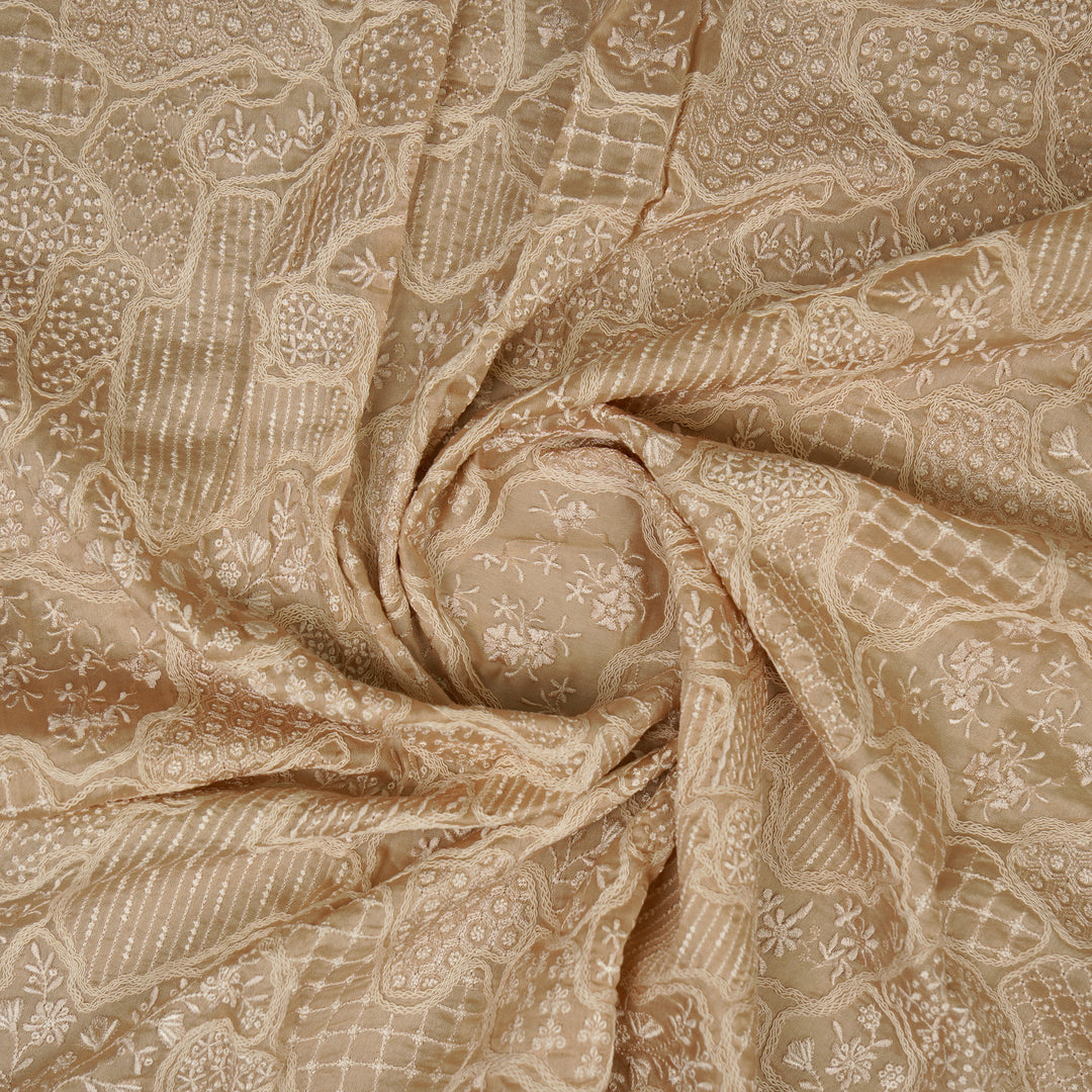 Nayab jaal on Almond Silk Chanderi Embroidered Fabric