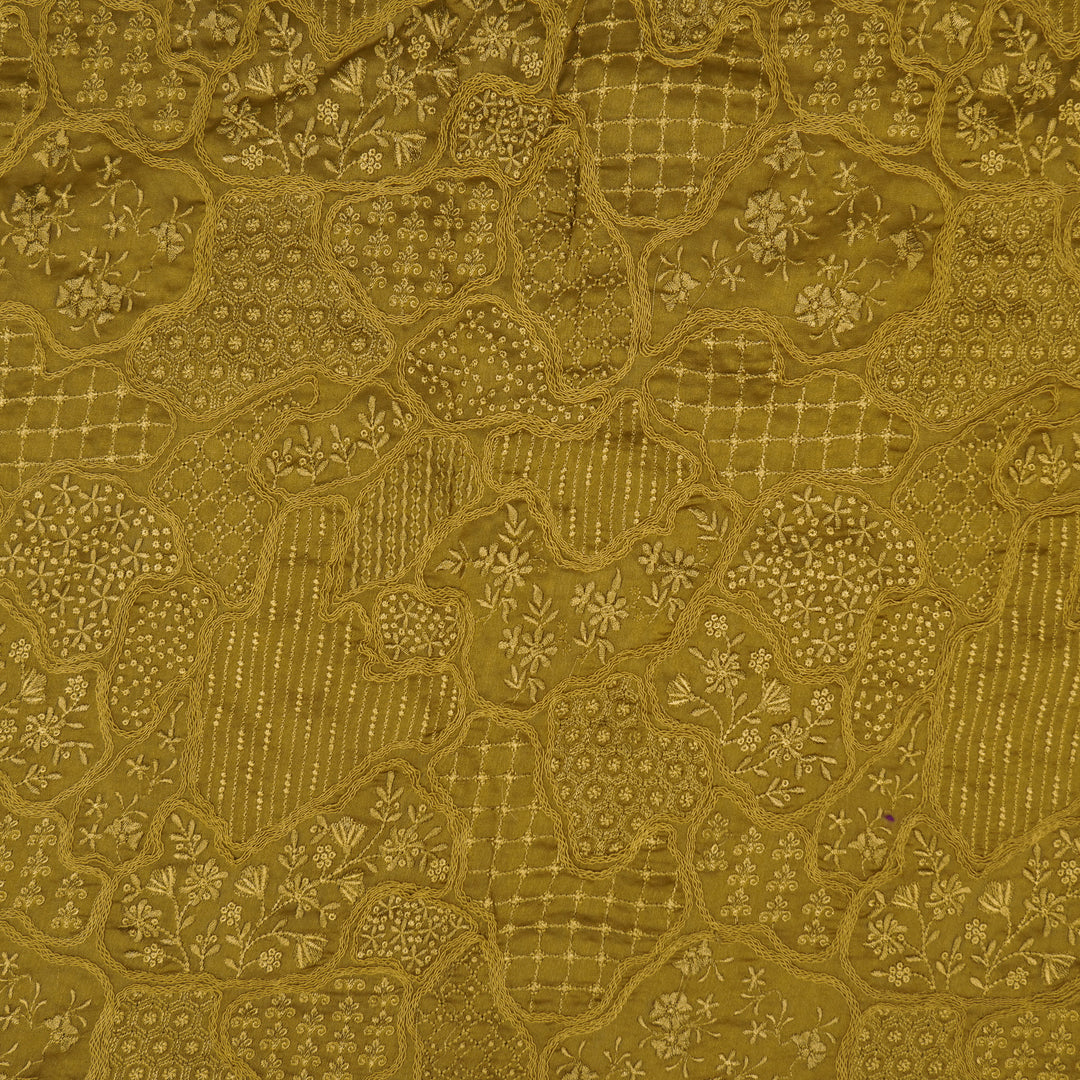 Nayab jaal on Mustard Silk Chanderi Embroidered Fabric