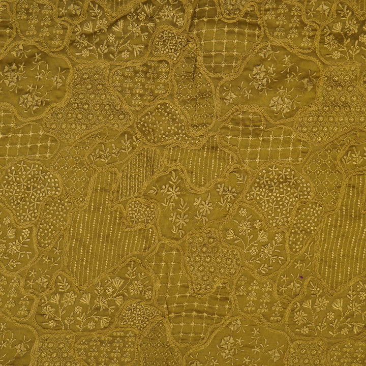 Nayab jaal on Mustard Silk Chanderi Embroidered Fabric