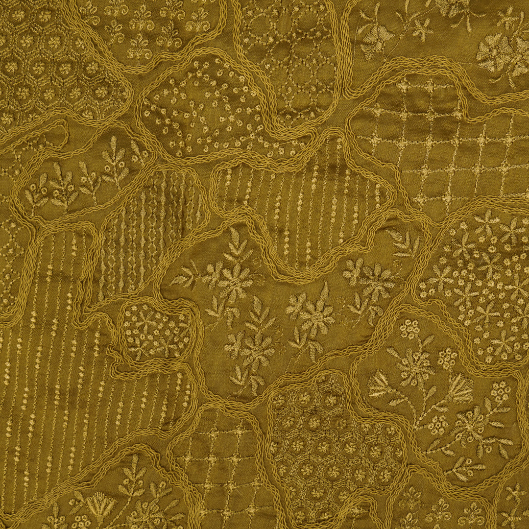 Nayab jaal on Mustard Silk Chanderi Embroidered Fabric