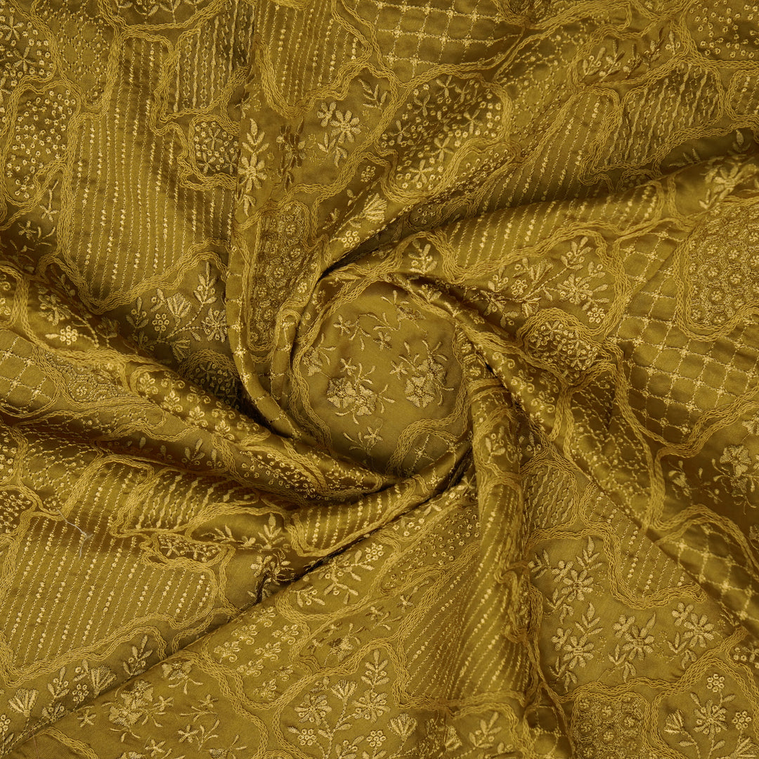 Nayab jaal on Mustard Silk Chanderi Embroidered Fabric