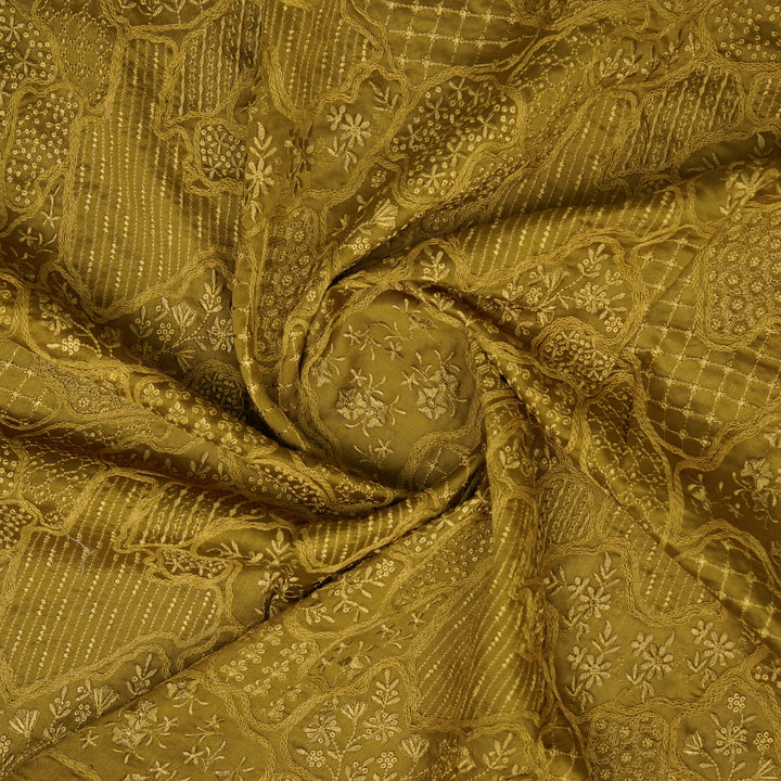 Nayab jaal on Mustard Silk Chanderi Embroidered Fabric