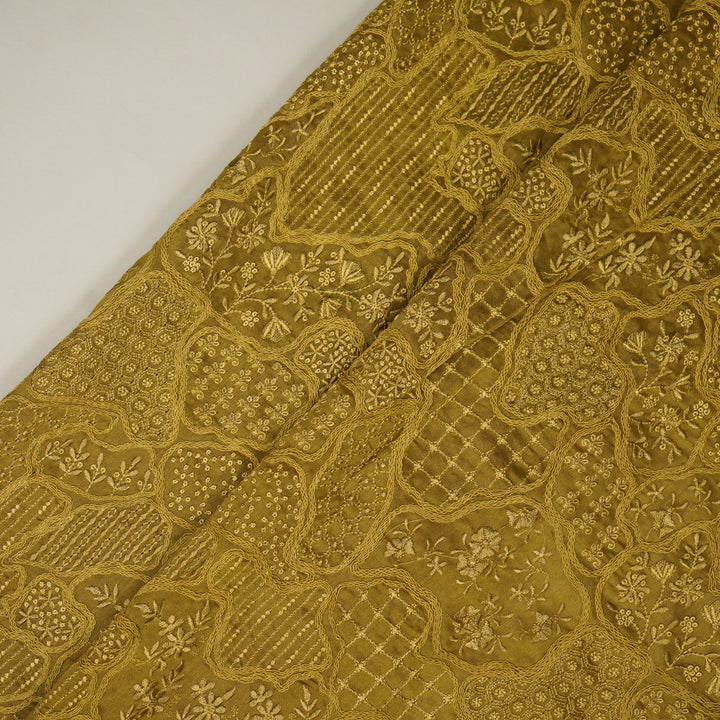 Nayab jaal on Mustard Silk Chanderi Embroidered Fabric