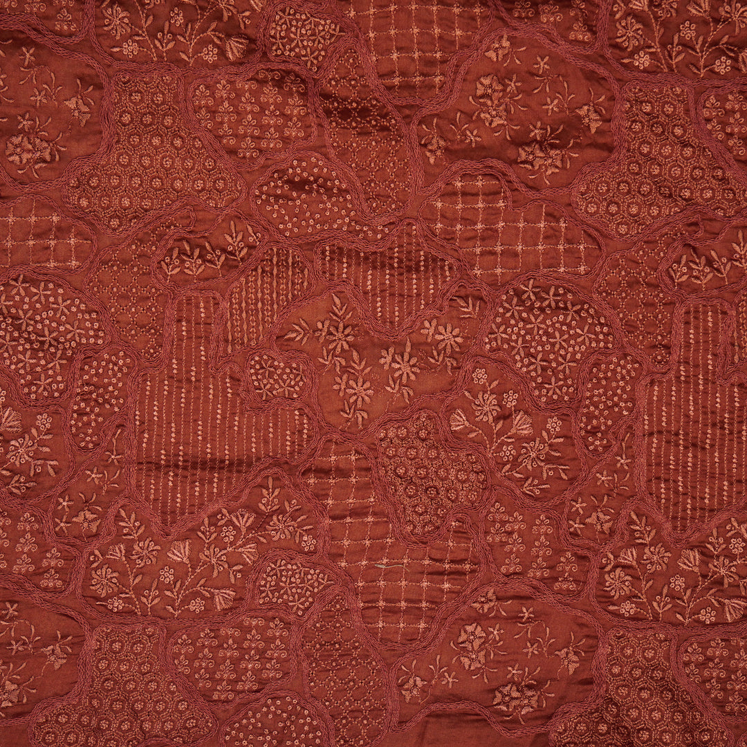 Nayab jaal on Rust Silk Chanderi Embroidered Fabric