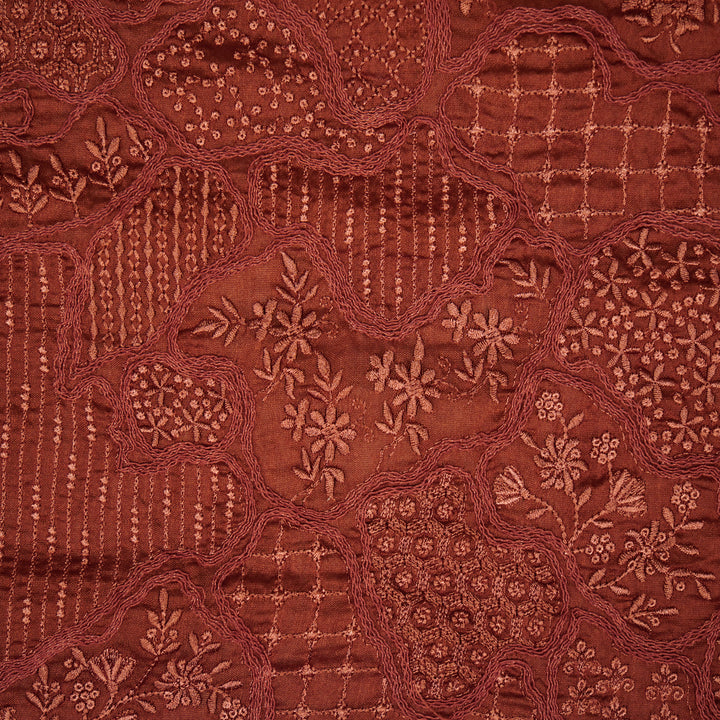 Nayab jaal on Rust Silk Chanderi Embroidered Fabric