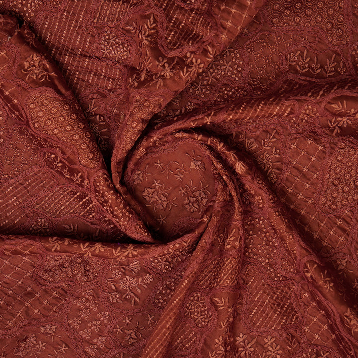 Nayab jaal on Rust Silk Chanderi Embroidered Fabric