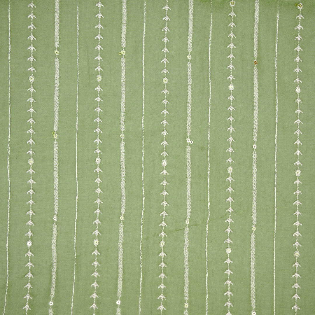 Tarang Jaal on Forest Green Cotton Silk Embroidered Fabric