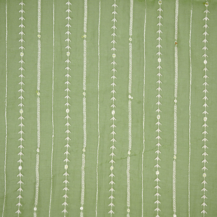 Tarang Jaal on Forest Green Cotton Silk Embroidered Fabric